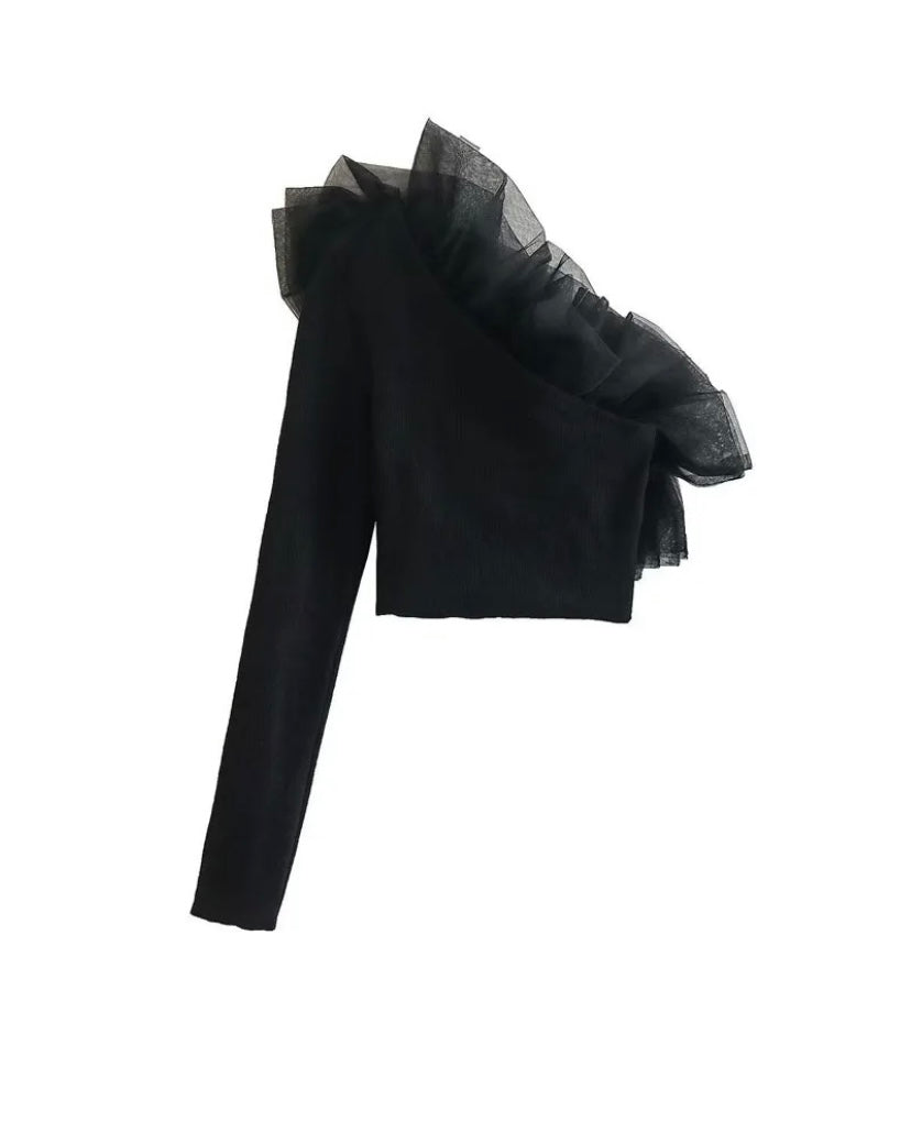 Ruffled one-shoulder top