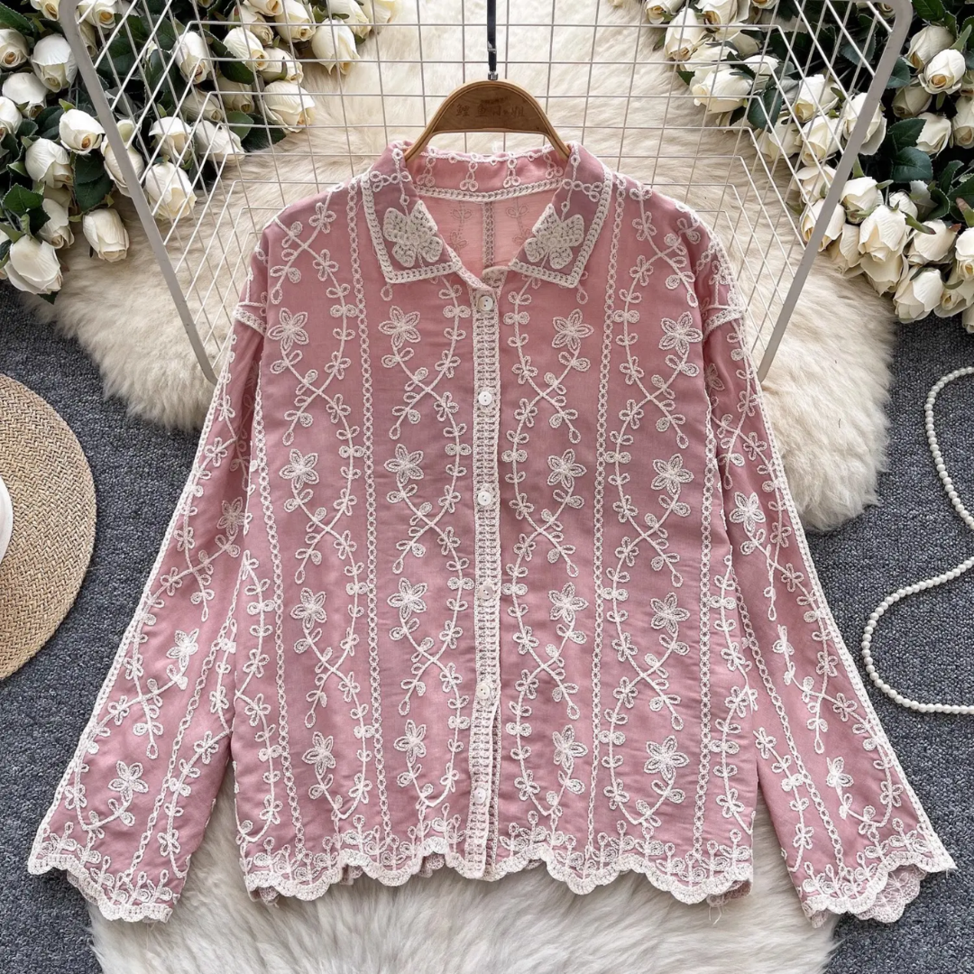 'Maria' luxe embroidered cotton shirt