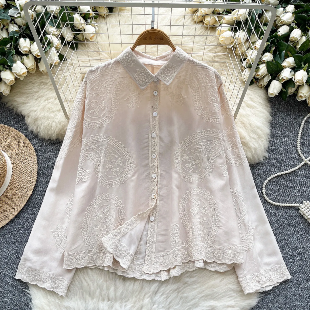 'Masha' luxe embroidered cotton shirt
