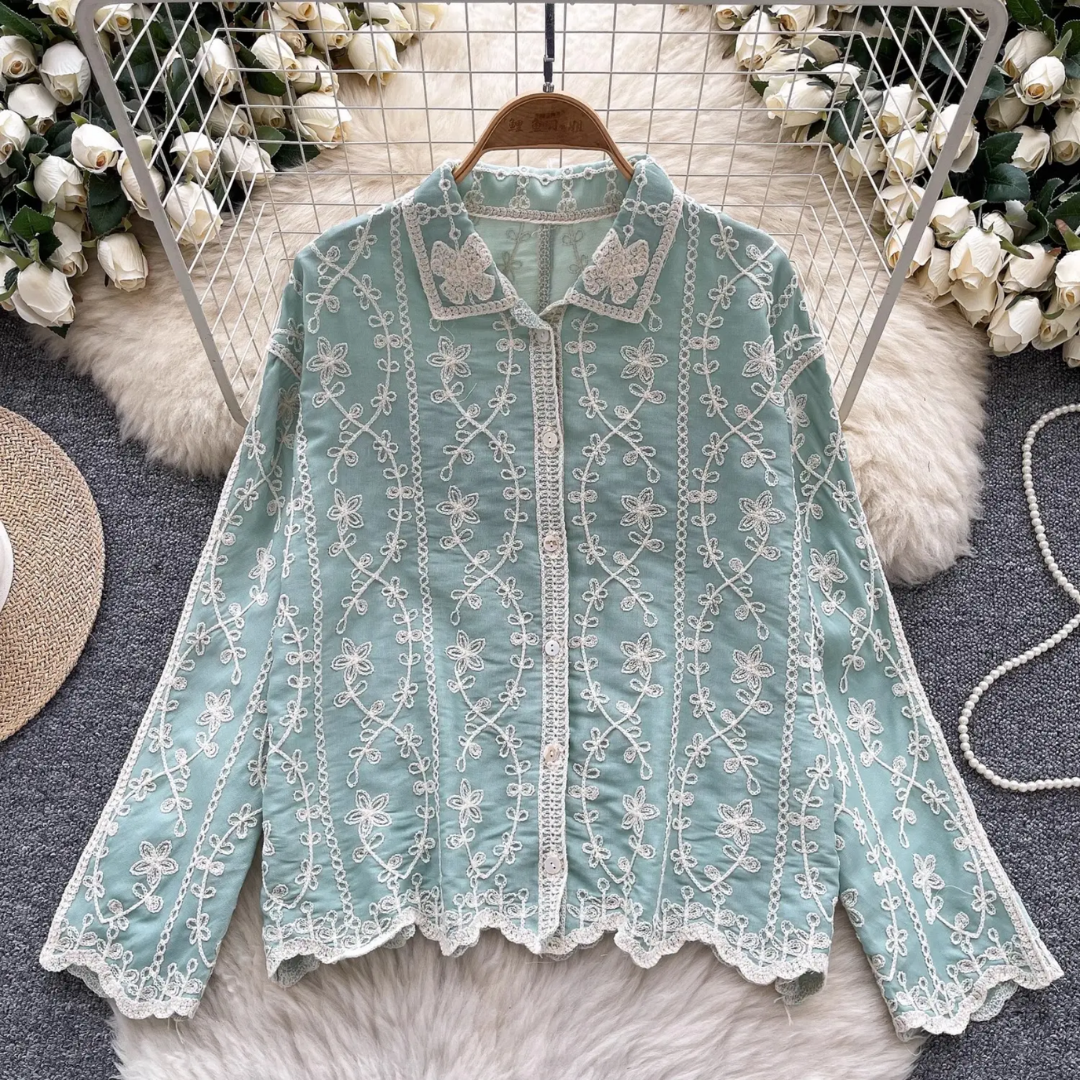 'Maria' luxe embroidered cotton shirt