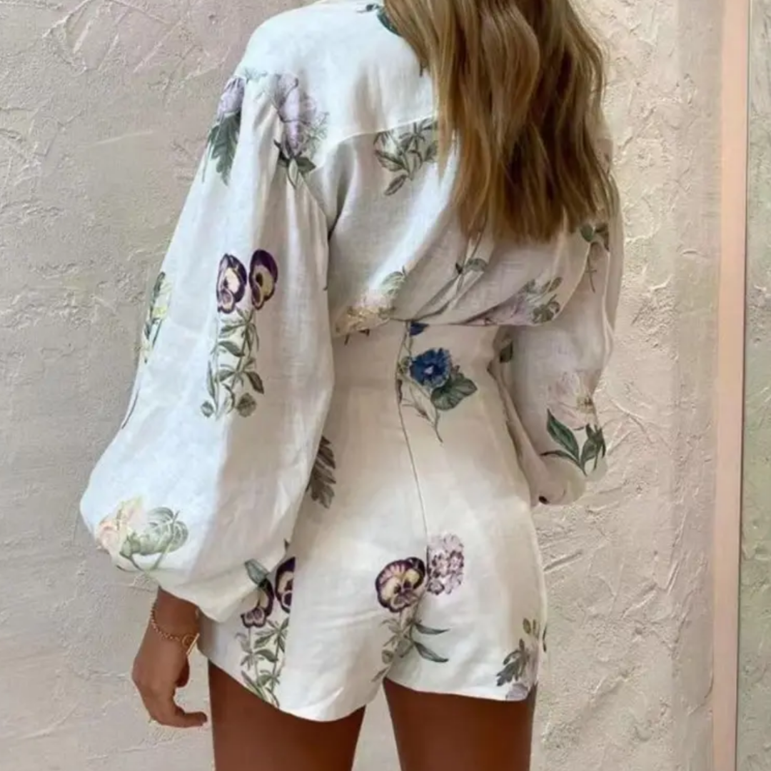 'Lily' premium linen floral shirt and shorts set