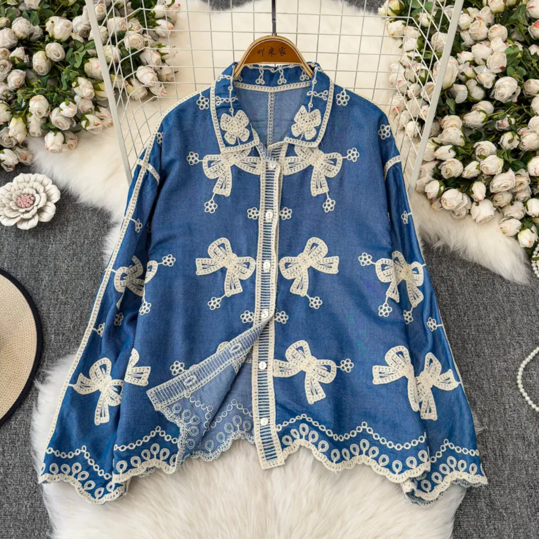 'Byra' luxe embroidered cotton shirt