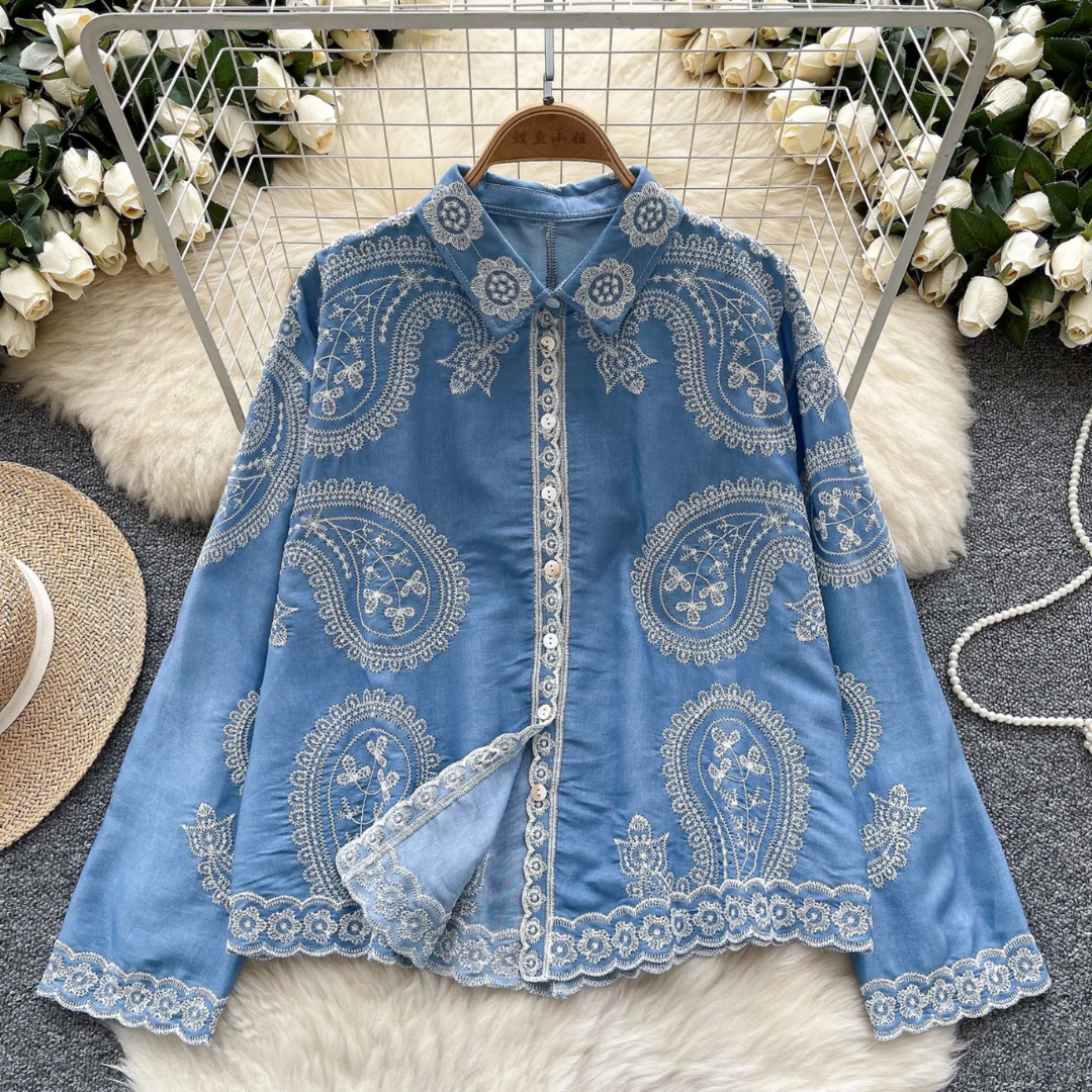 'Masha' luxe embroidered cotton shirt