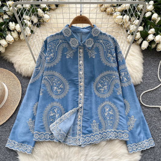'Masha' luxe embroidered cotton shirt