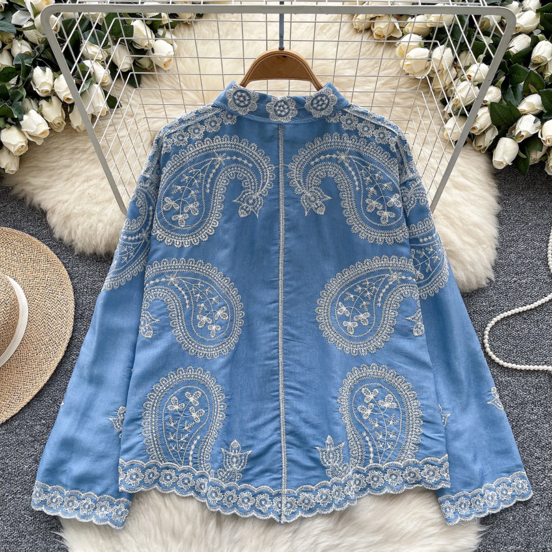 'Masha' luxe embroidered cotton shirt
