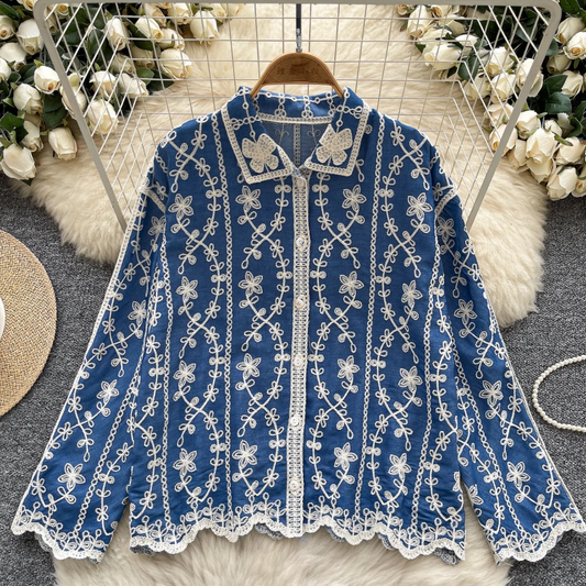 'Maria' luxe embroidered cotton shirt