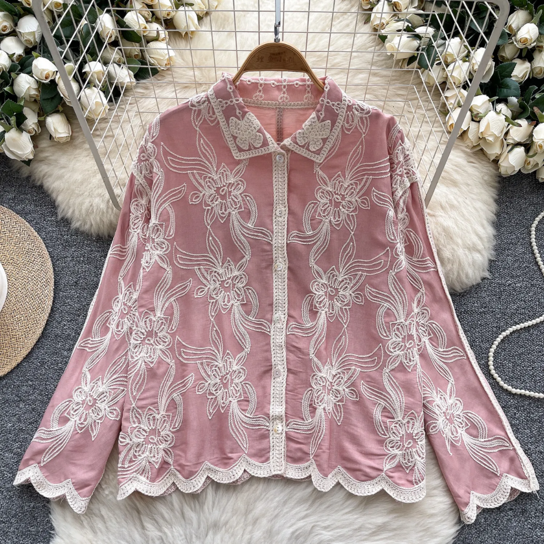 'Glolria' luxe embroidered cotton shirt