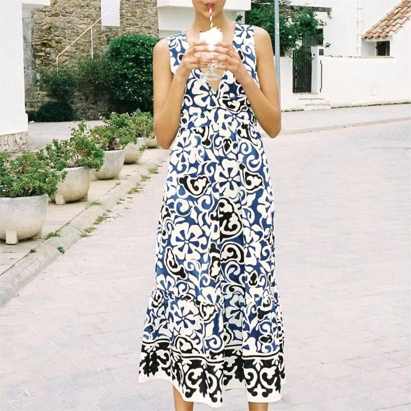'Kinaya' printed V-neck maxi dress