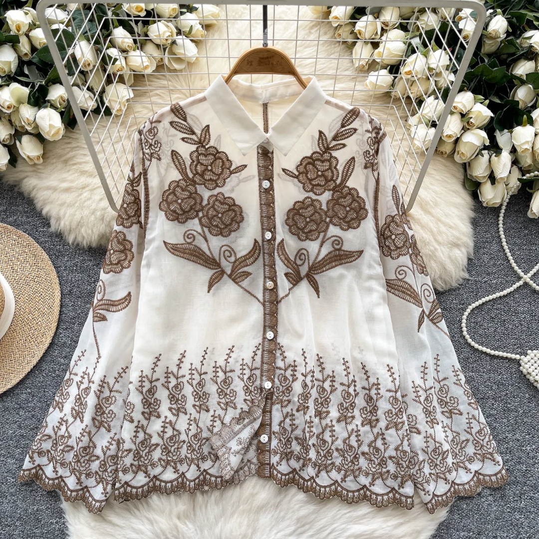 'Emma' luxe embroidered cotton shirt
