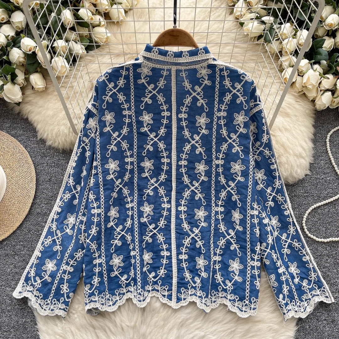 'Maria' luxe embroidered cotton shirt