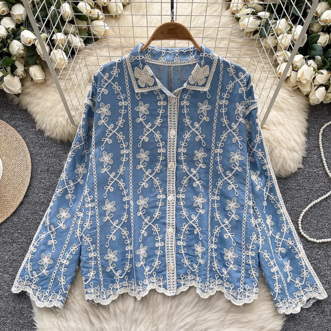 'Maria' luxe embroidered cotton shirt