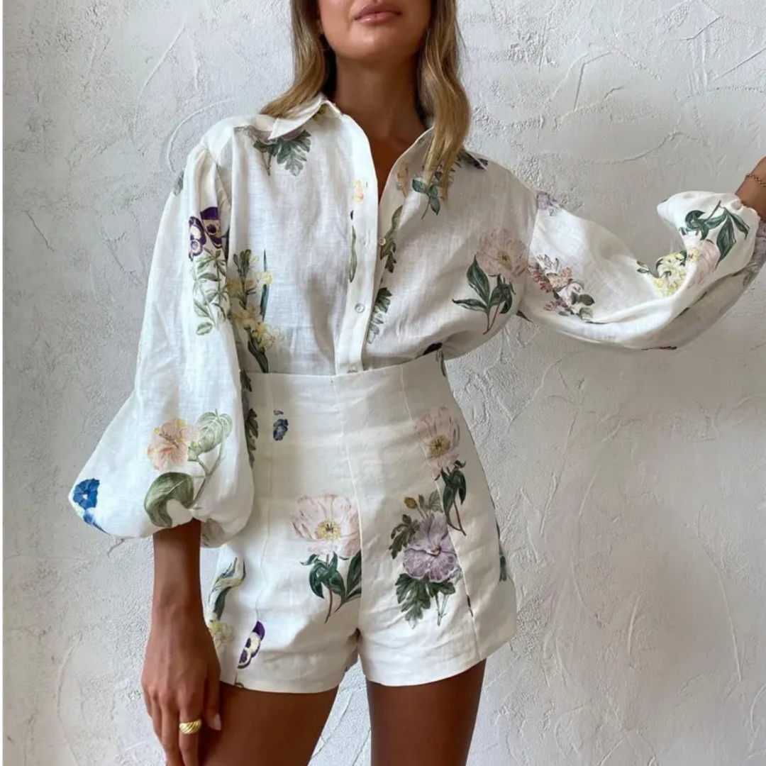 'Lily' premium linen floral shirt and shorts set